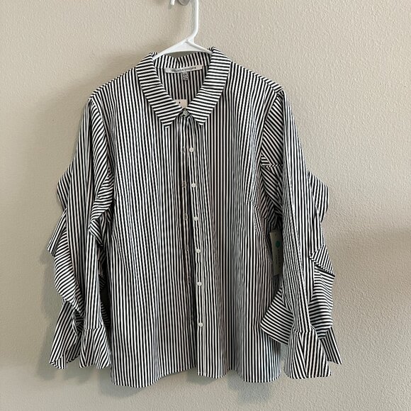 Collective Concepts Gemma Ruffle Sleeve Poplin Shirt - Sz XXL (NWT) - Picture 1 of 6